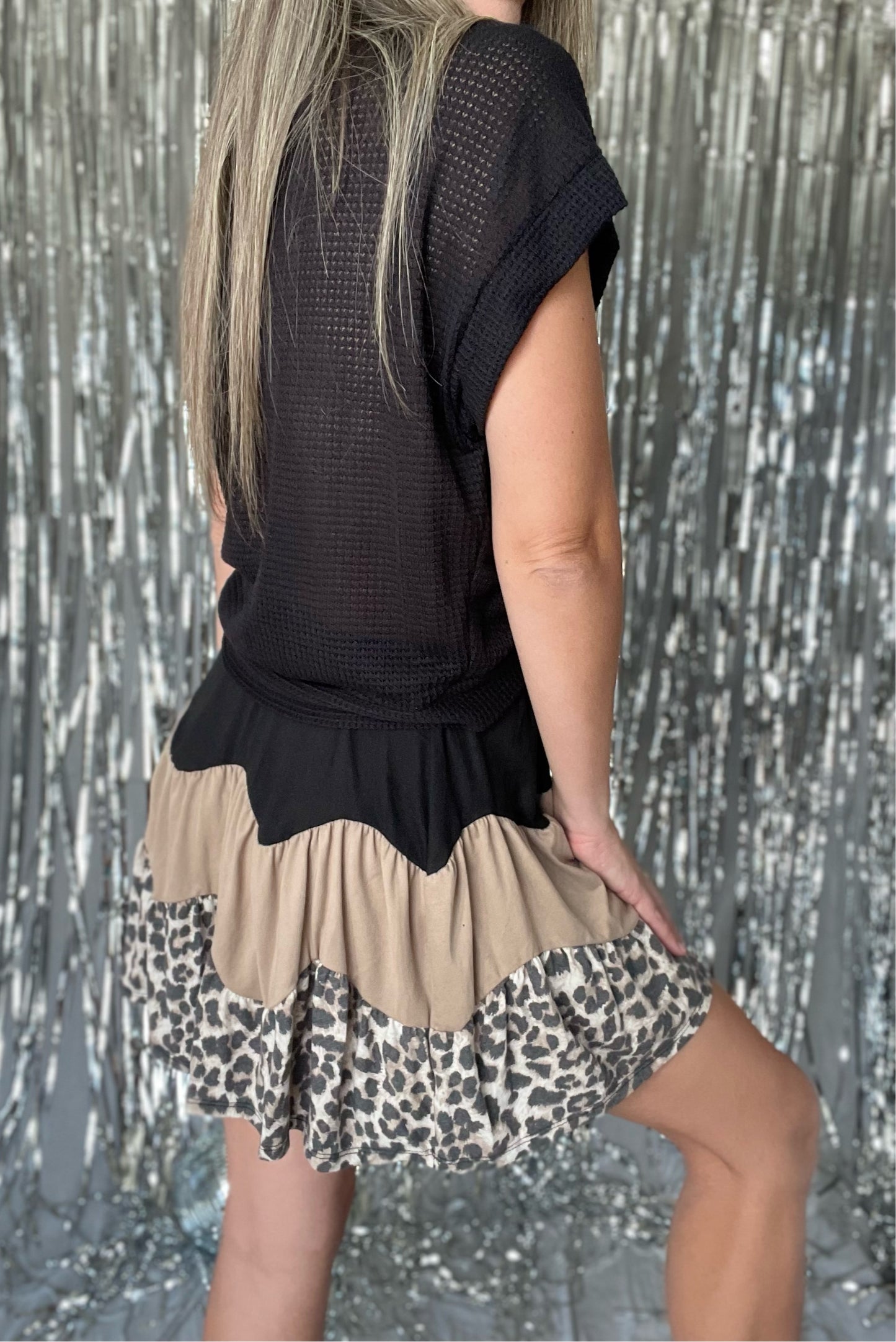 Leopard Color Block Black Skirt