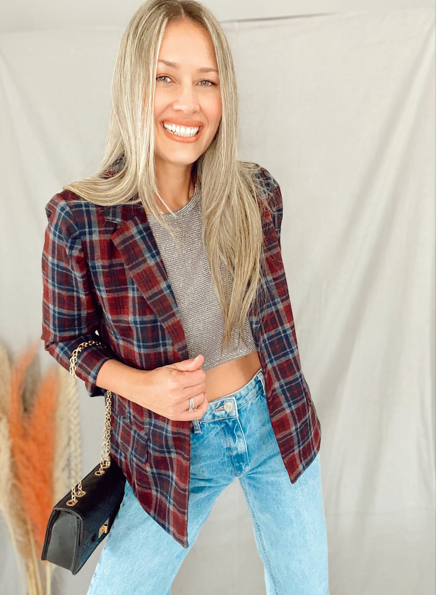 Samara Burgundy Plaid Blazer