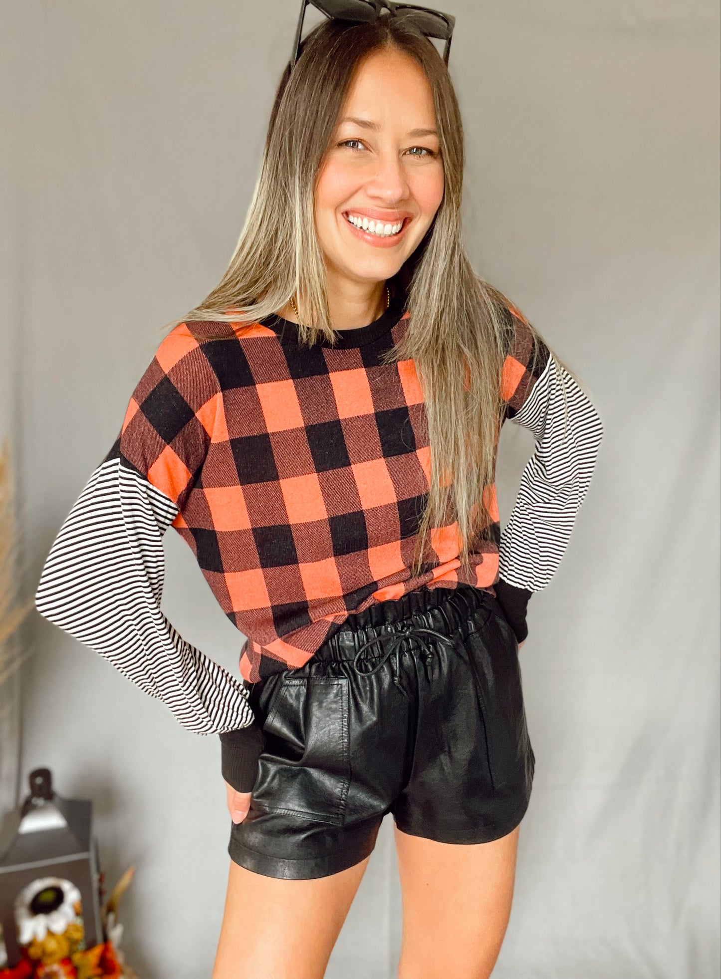 Coral Checkered Top