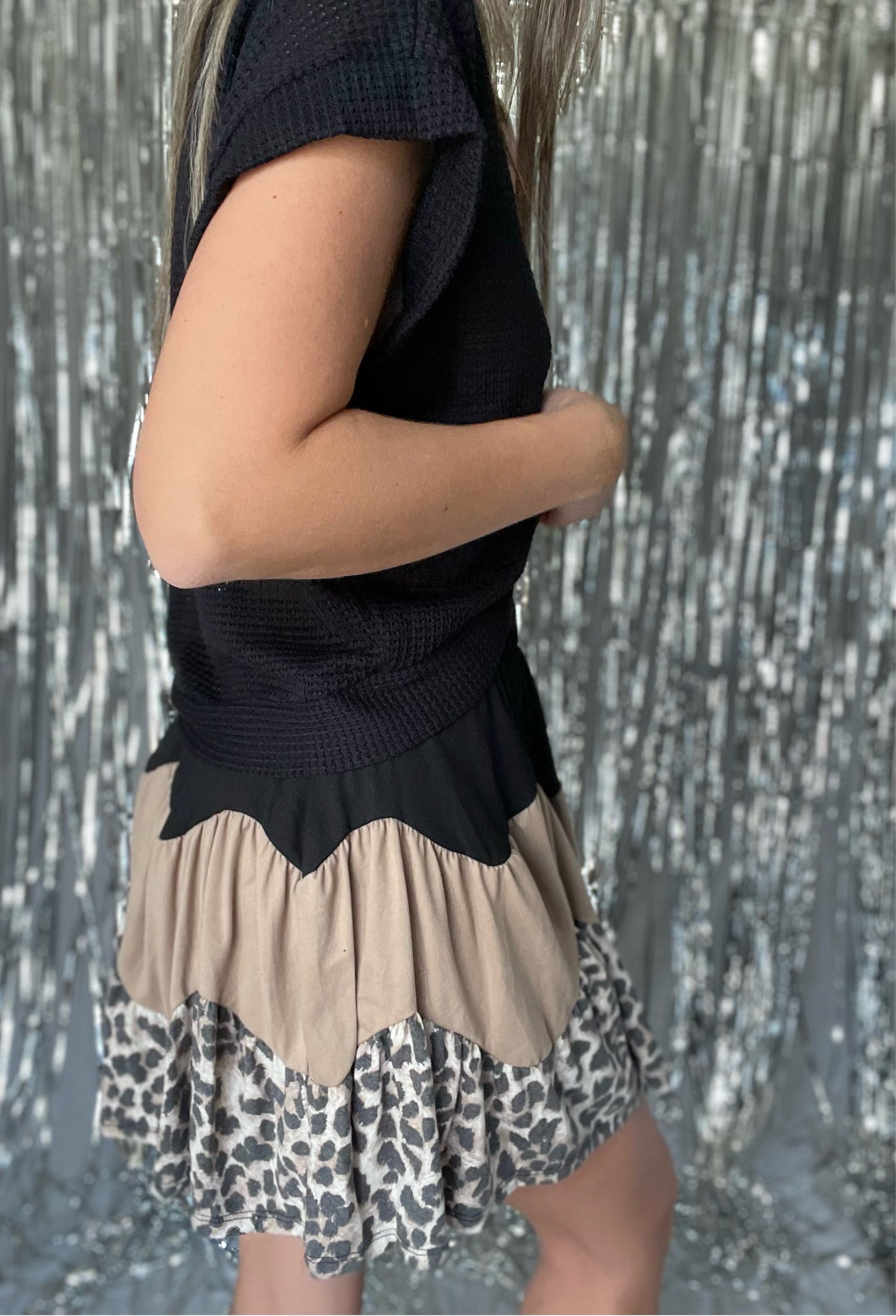 Leopard Color Block Black Skirt