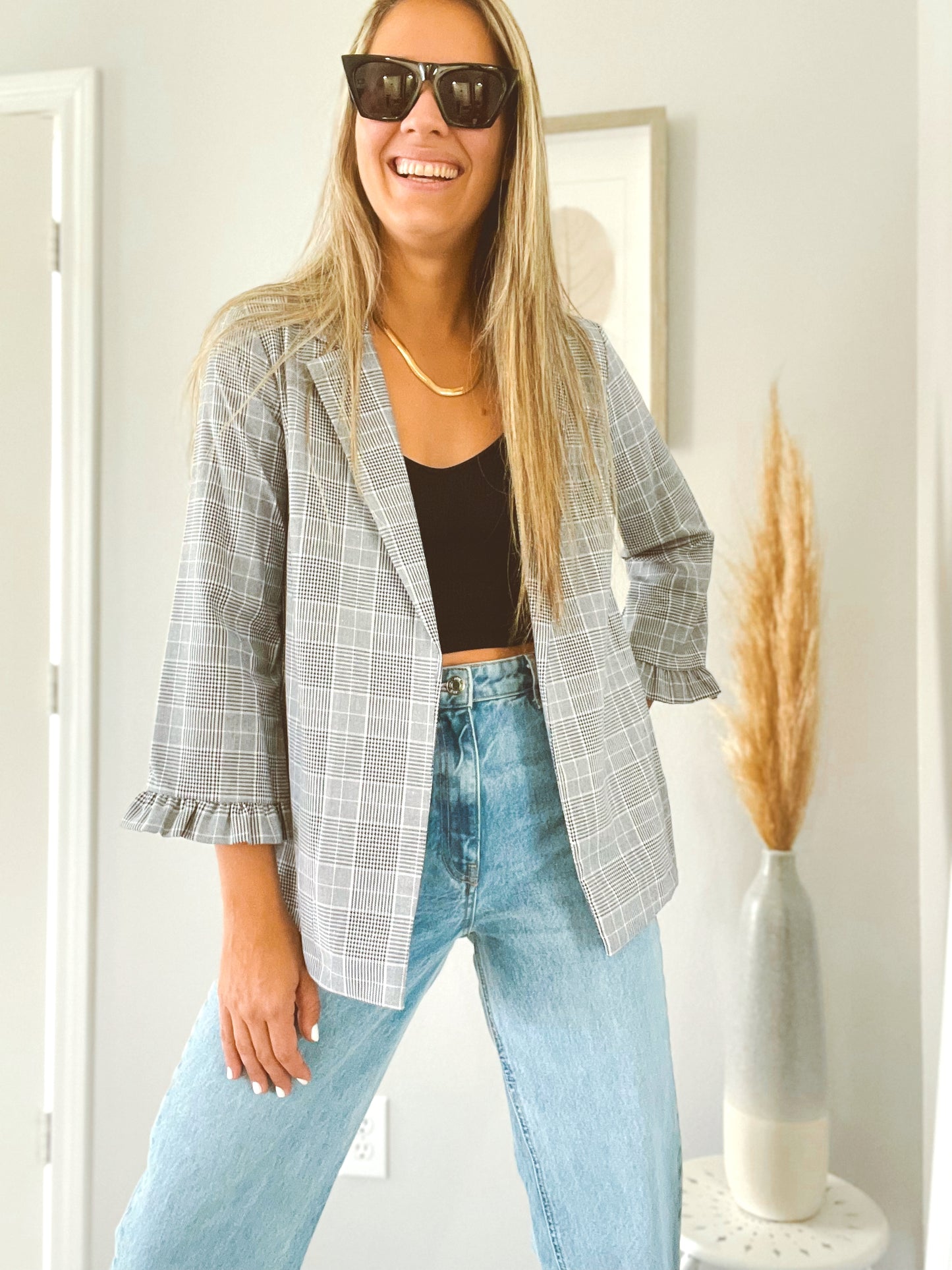 Navy Plaid Blazer
