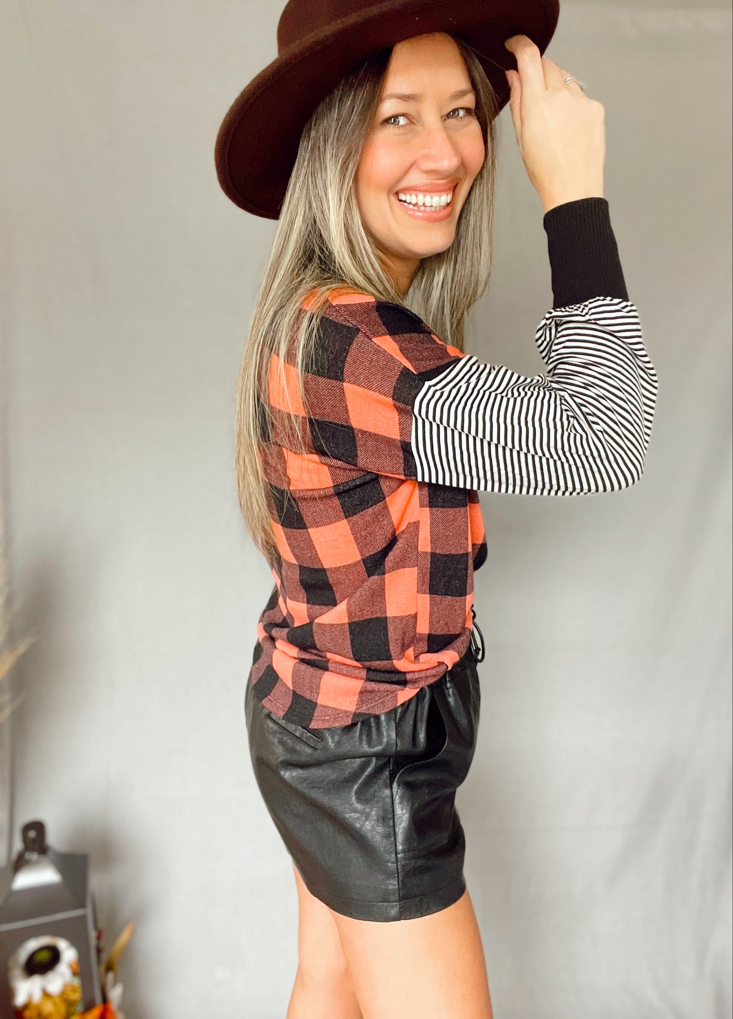 Coral Checkered Top