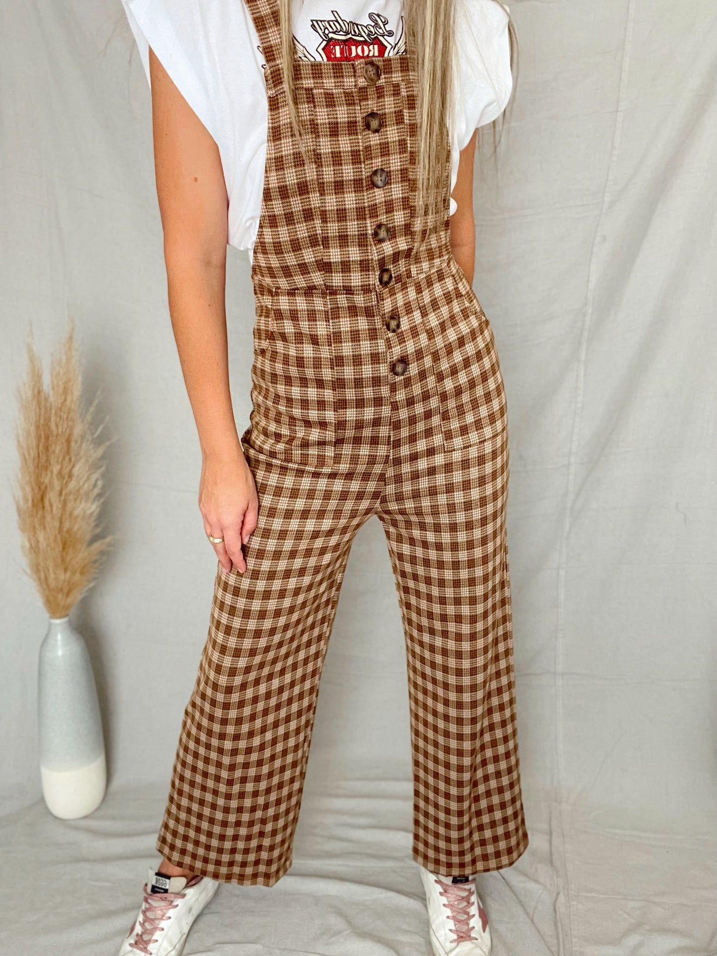Brown Plaid Overall