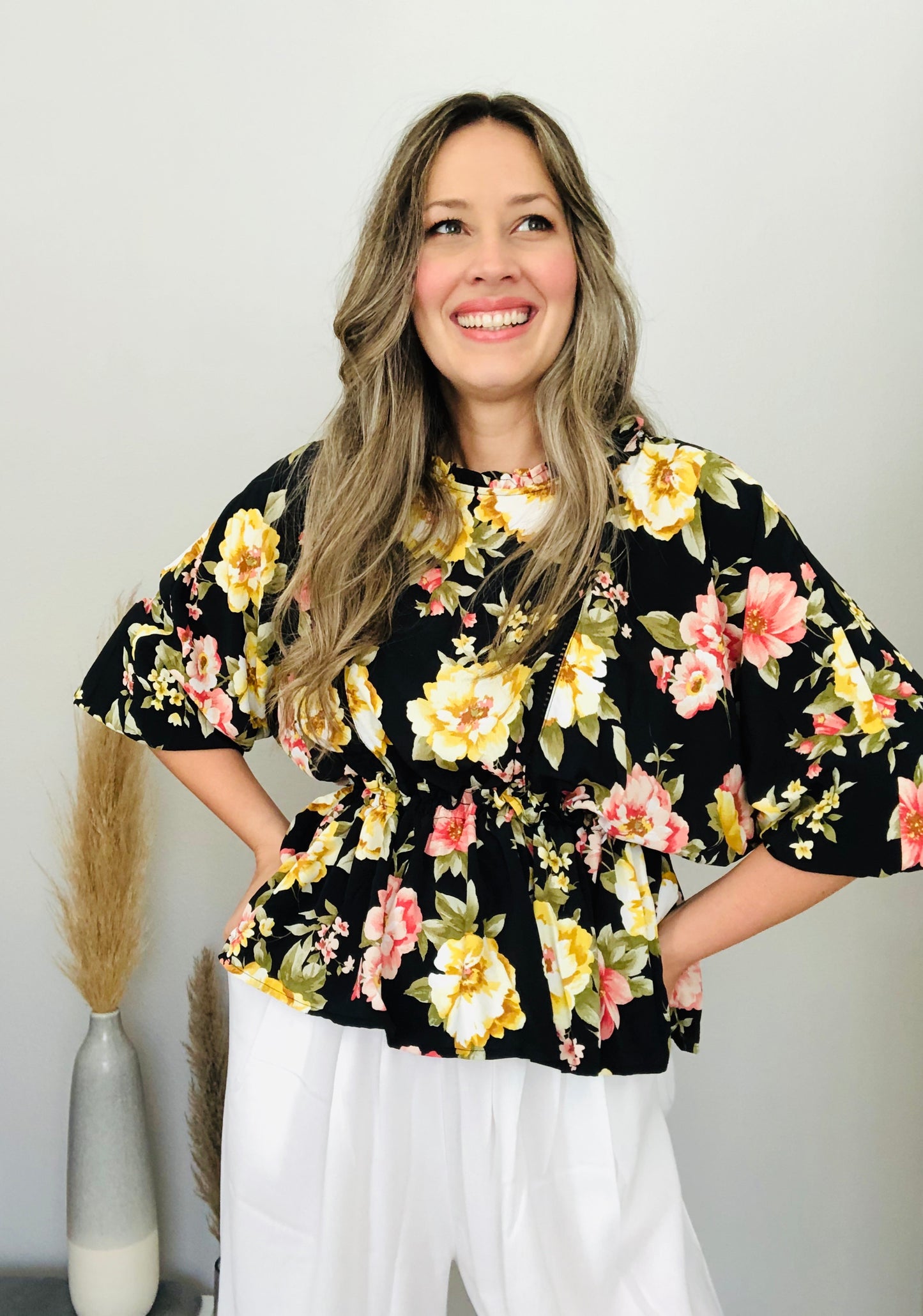Celina Black Floral Top