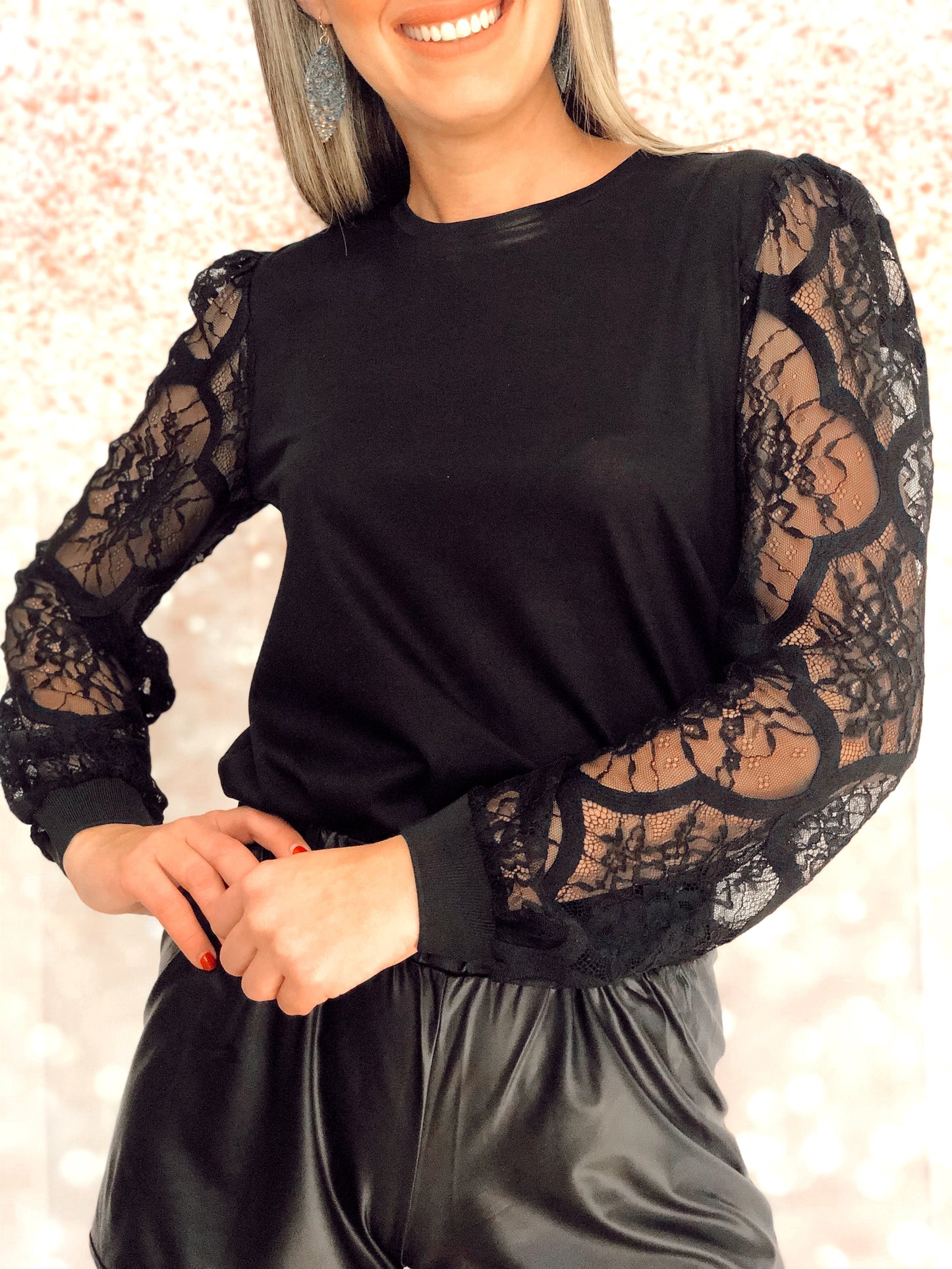 Elisa Black Puff Sleeve Causal Chic Top