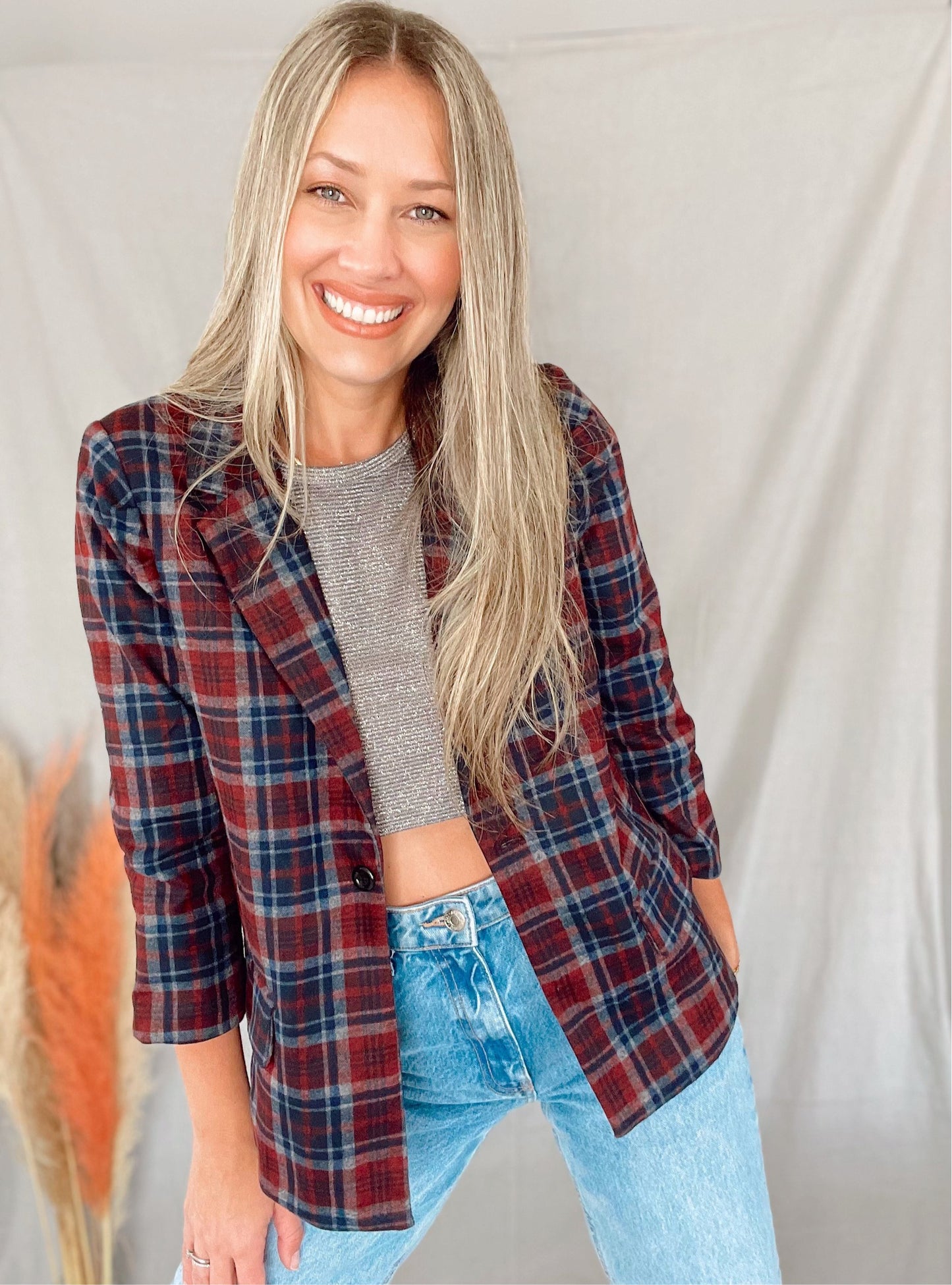 Samara Burgundy Plaid Blazer