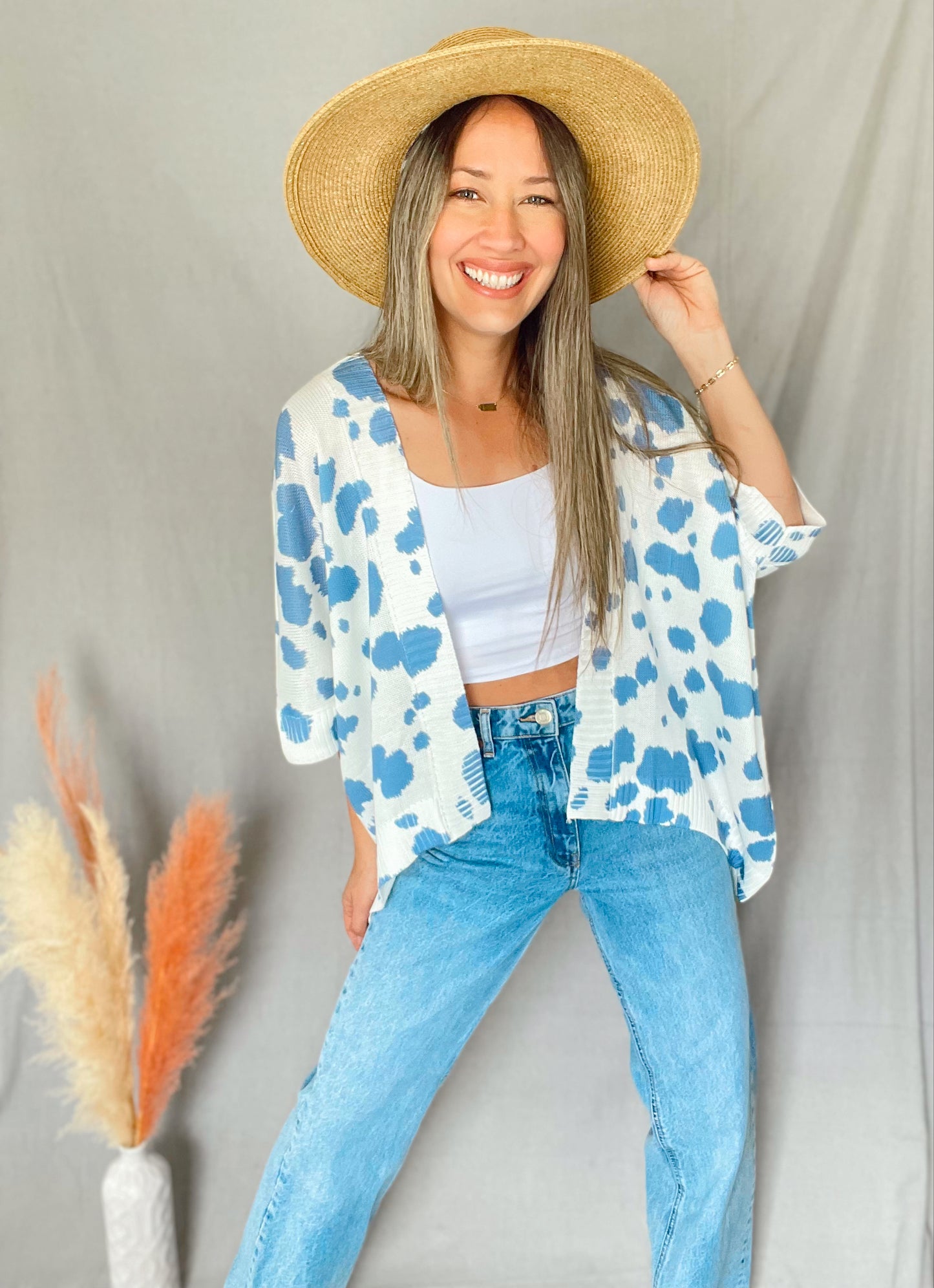Vivi Blue White Animal Print Cardigan