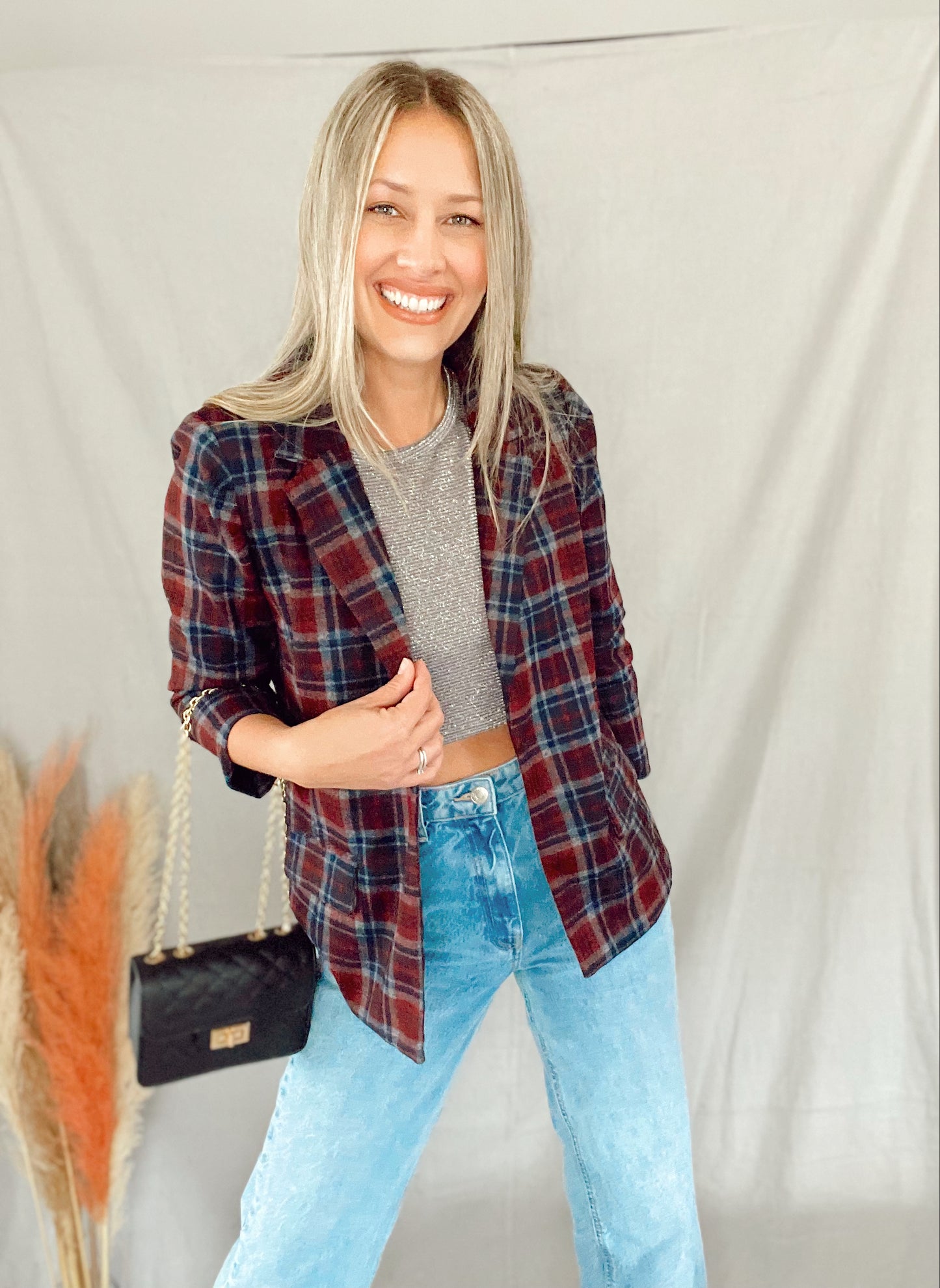 Samara Burgundy Plaid Blazer