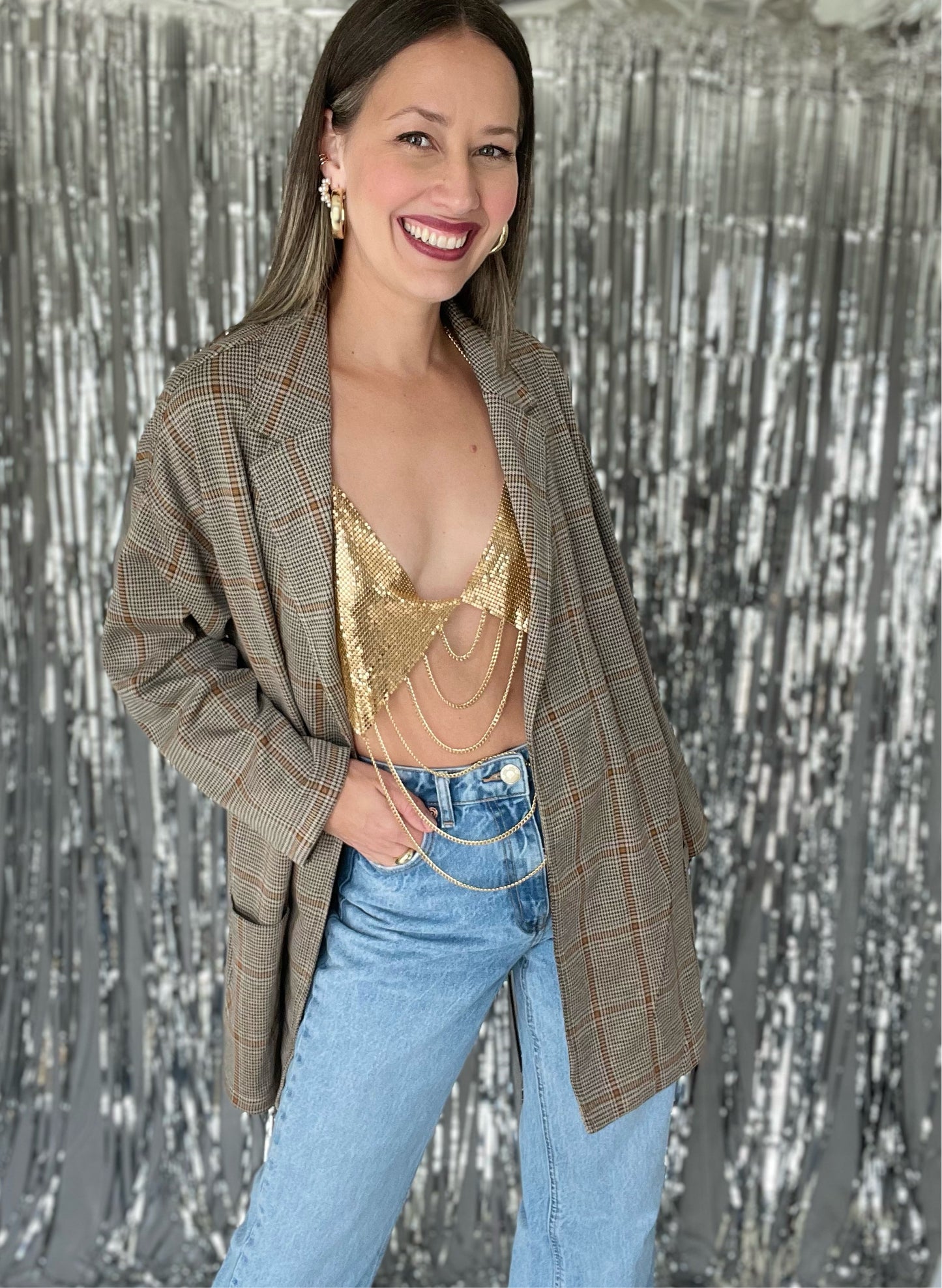 Camel Plaid Oversized Jacket
