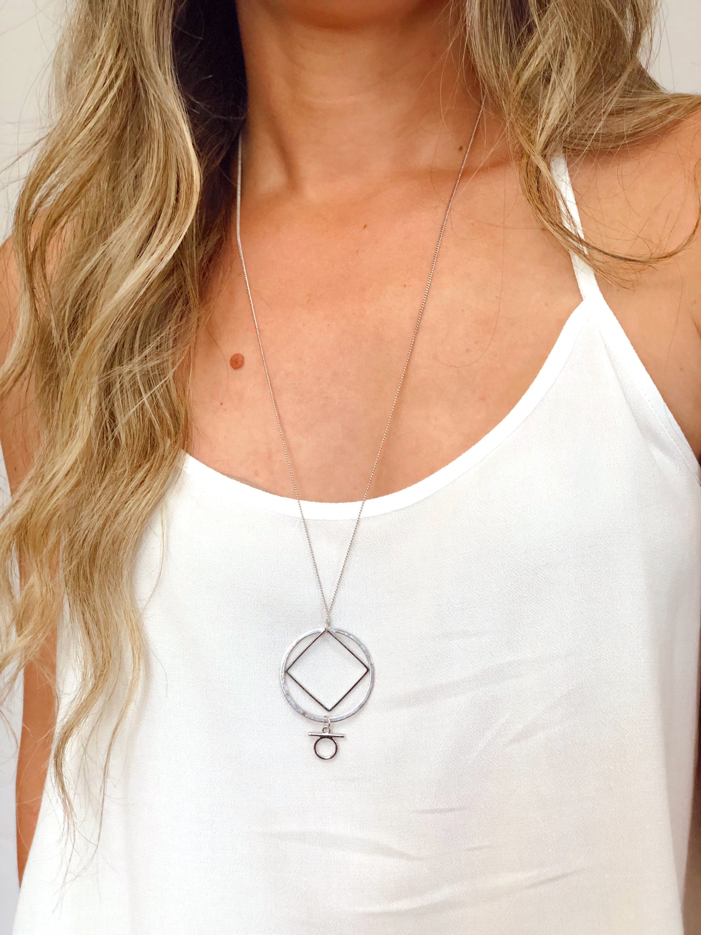 Silver Geometric Cut Out Pendant Necklace