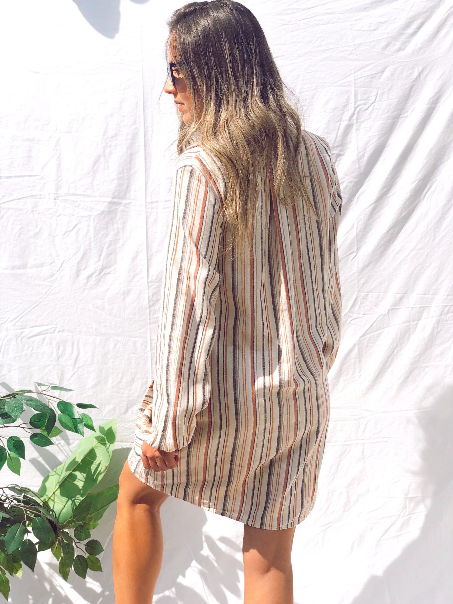 Bianca Stripe Front-Tie Long Sleeve Dress