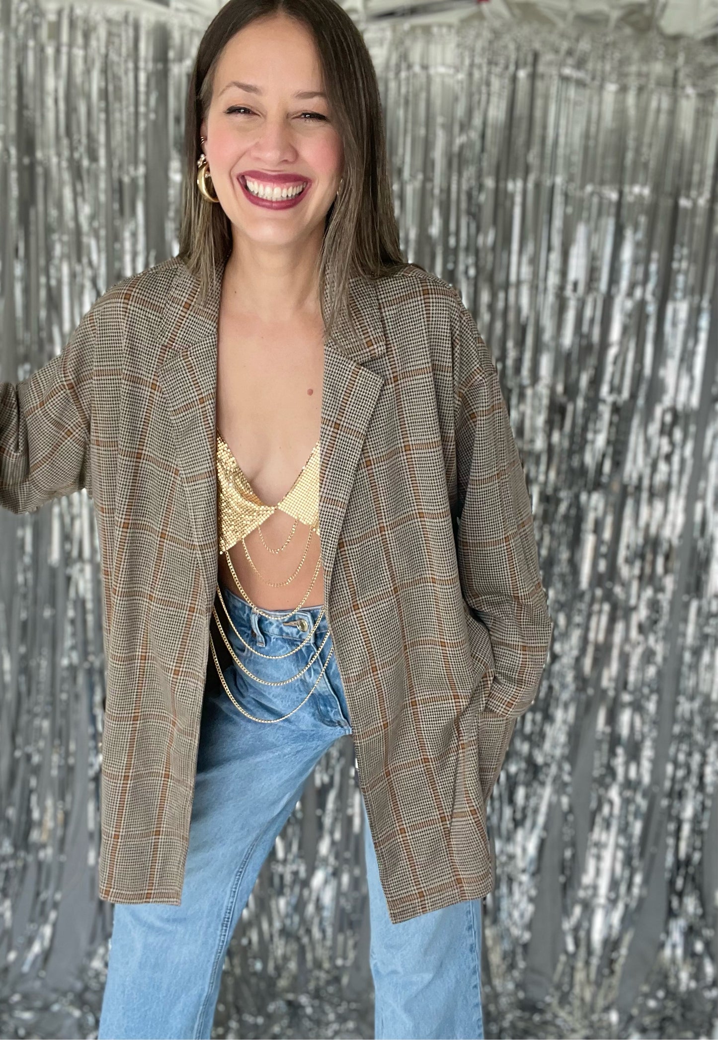 Camel Plaid Oversized Jacket