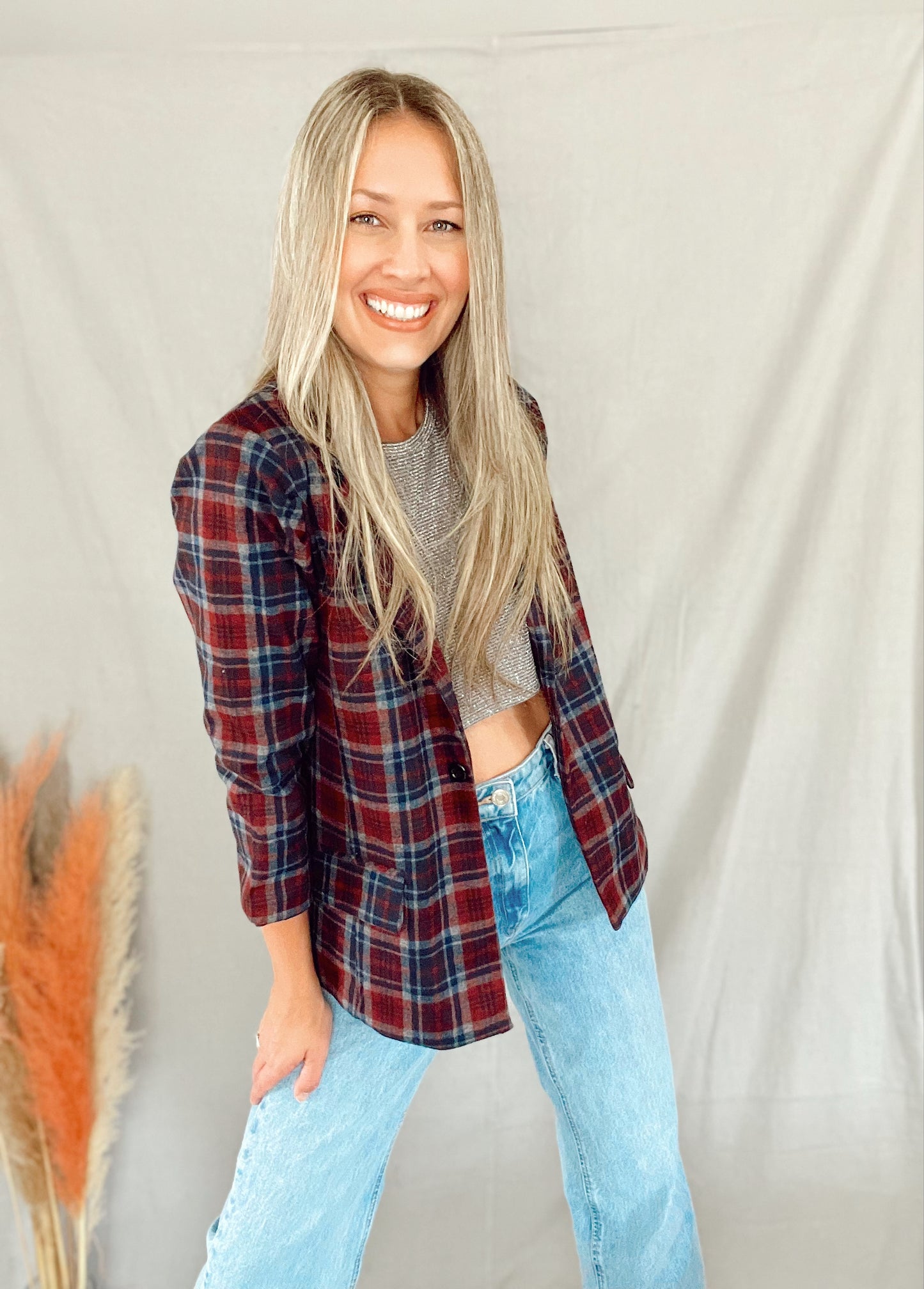 Samara Burgundy Plaid Blazer
