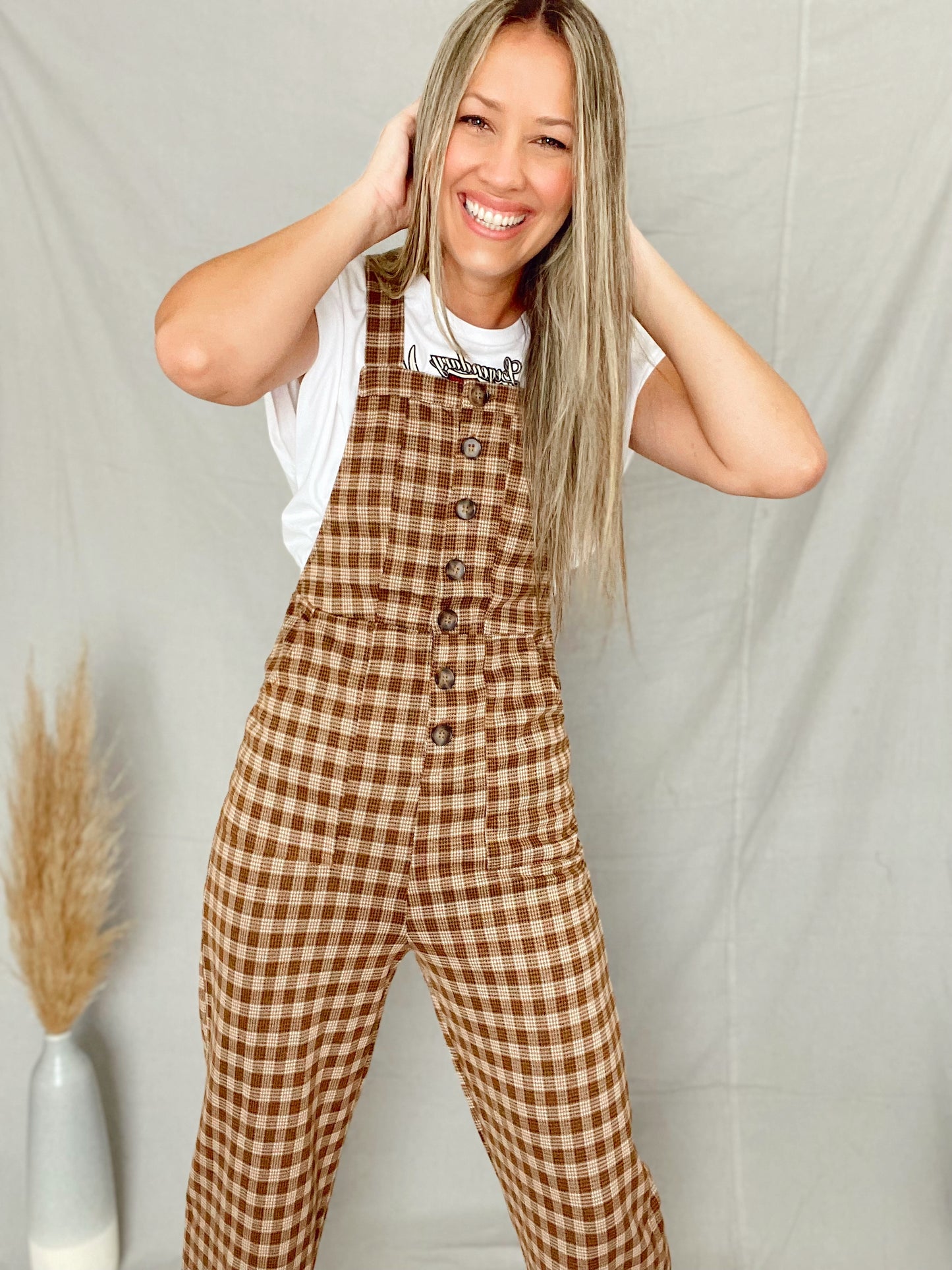 Brown Plaid Overall