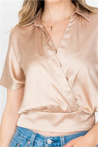 Sand Silk V Neck Top