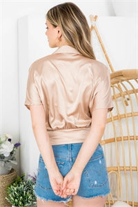 Sand Silk V Neck Top