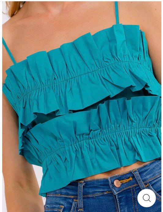 Teal Ruffle Crop Top