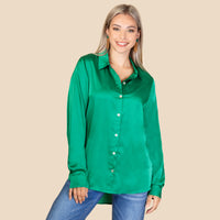 Green Silk Long Sleeve Top