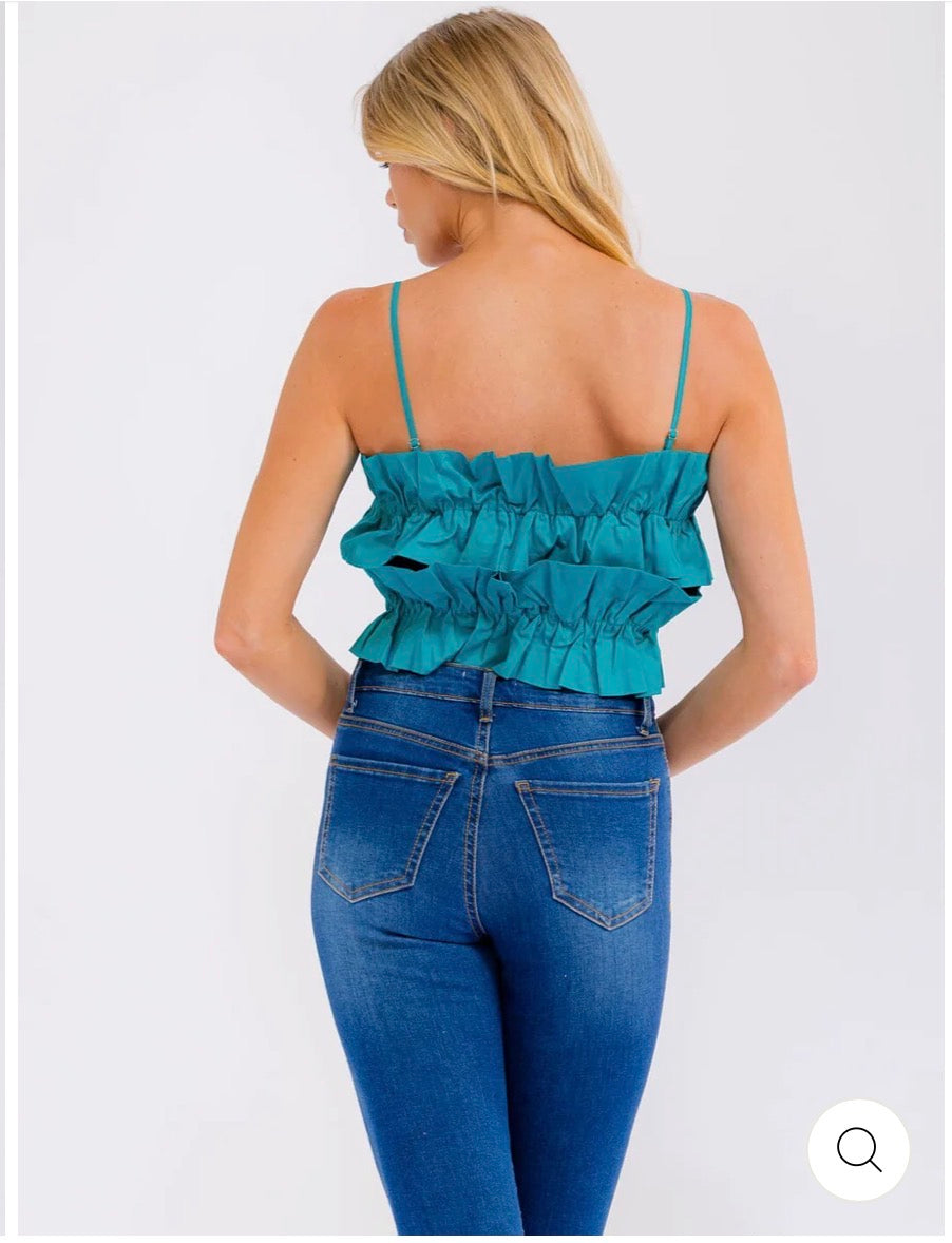 Teal Ruffle Crop Top