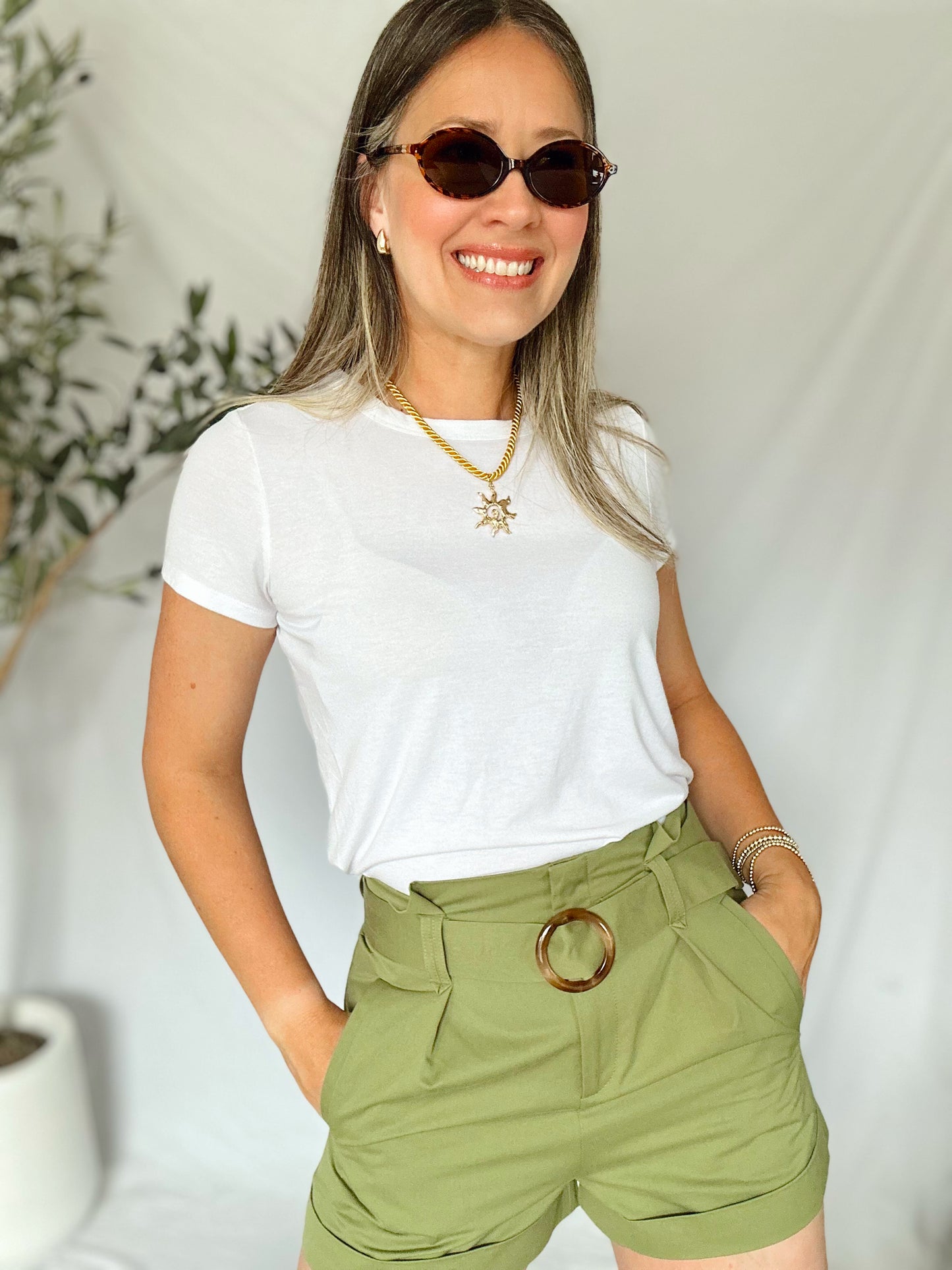 Olive Belted Shorts