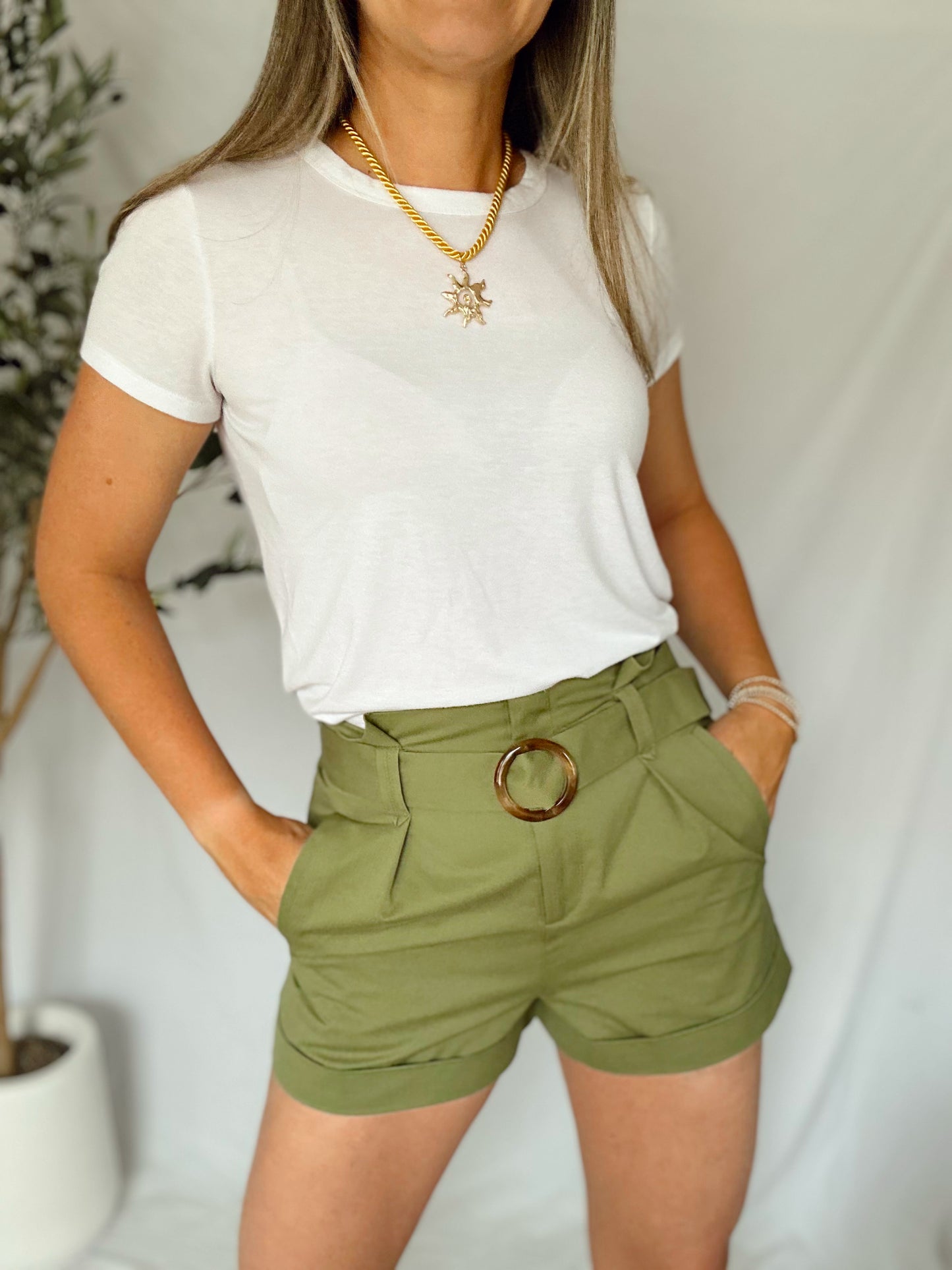 Olive Belted Shorts