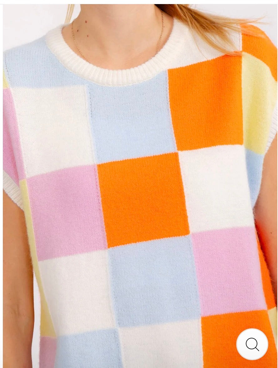 Color-block  Checkers Sweater Top