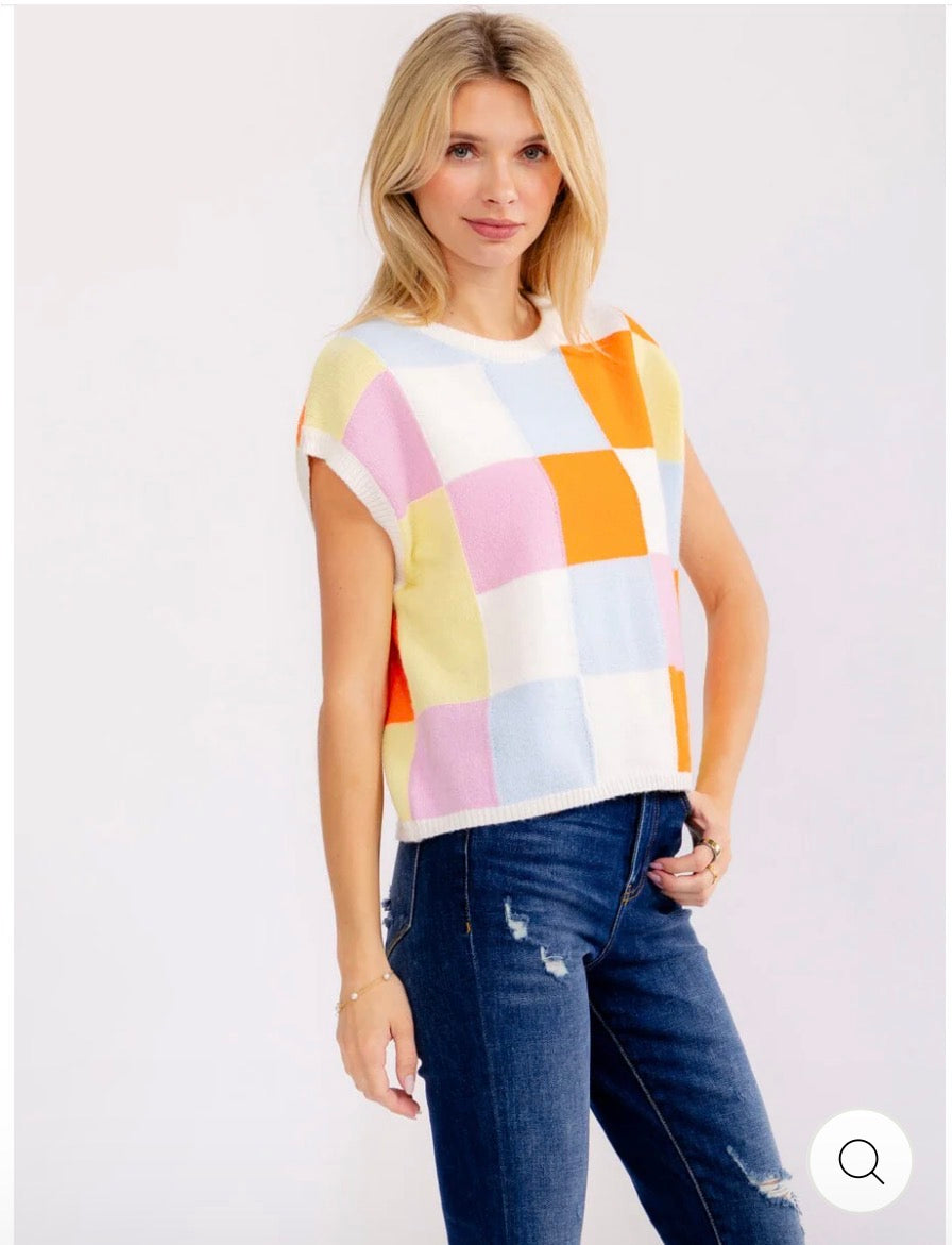 Color-block  Checkers Sweater Top