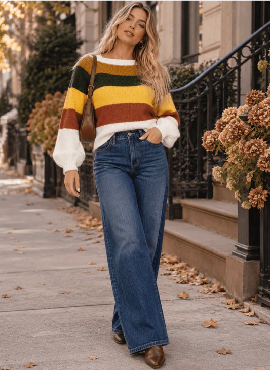 Pullover Colorblock Stripes Knit Sweater
