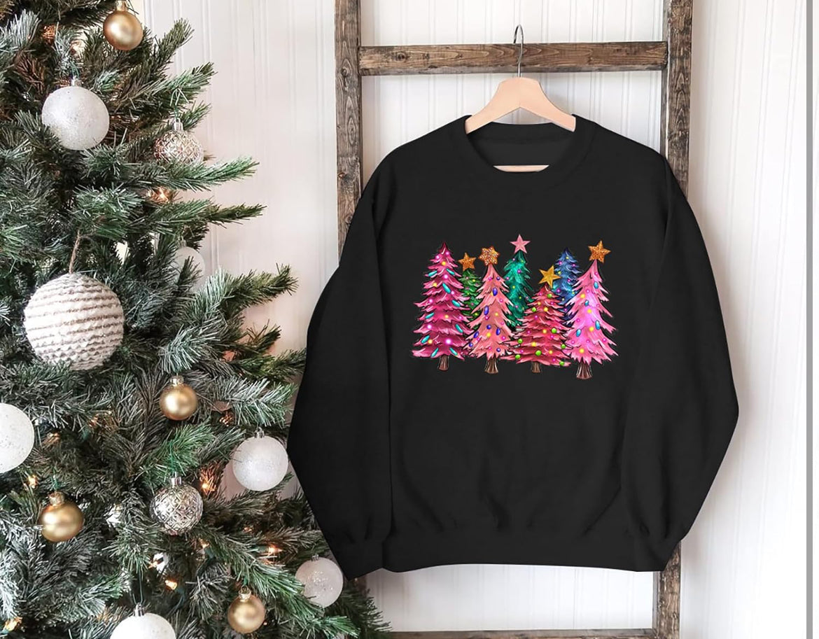 Colorful christmas tree black sweater