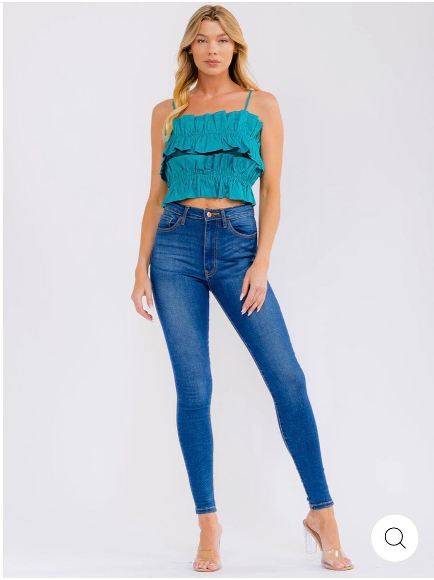 Teal Ruffle Crop Top