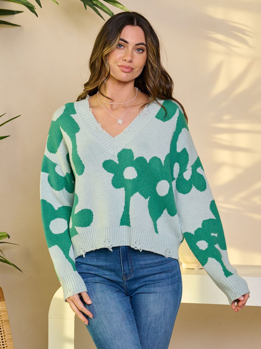 Pullover floral Teal Sweater
