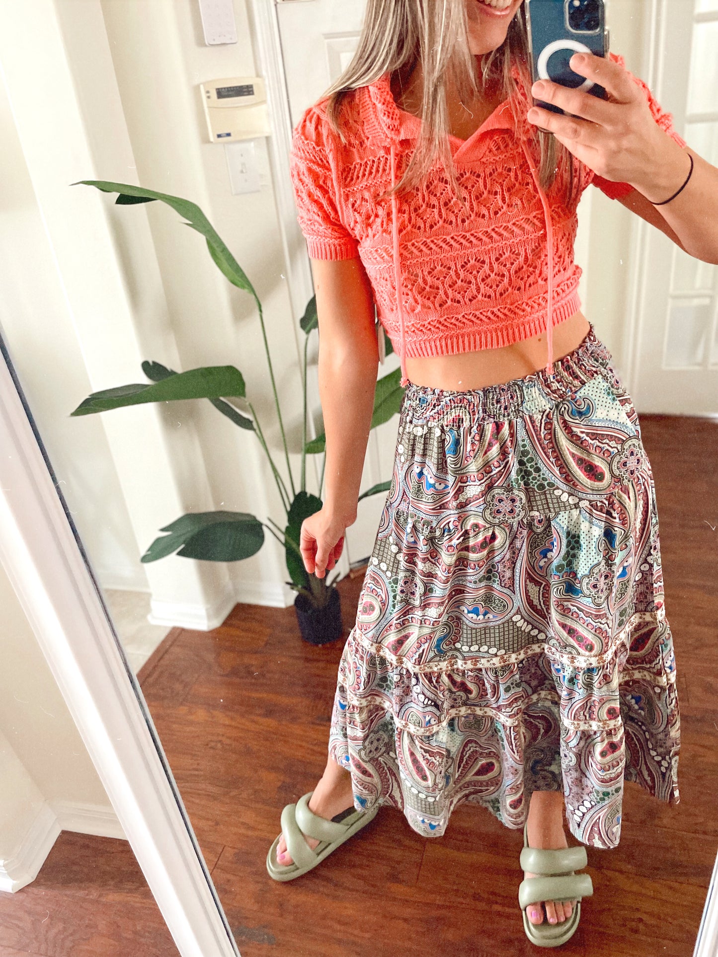 Coral Crochet Crop Top