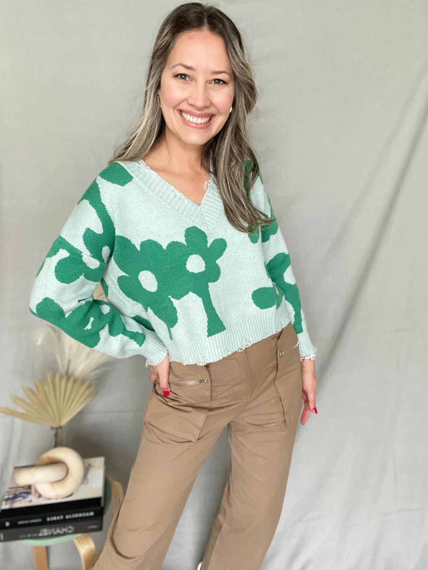 Pullover floral Teal Sweater