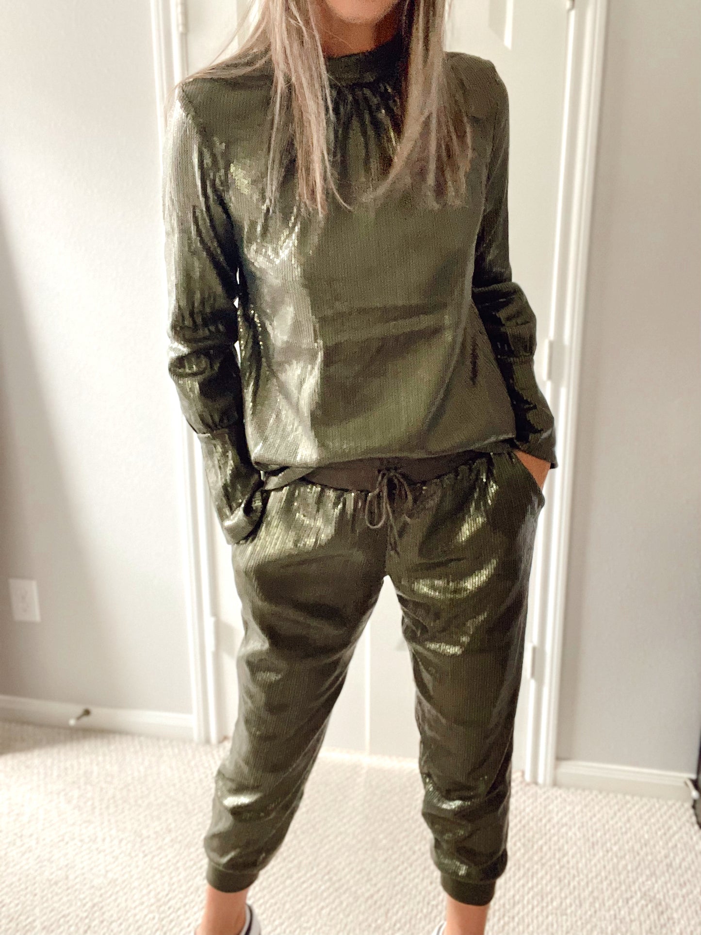 Olive Sequin Blouse Top
