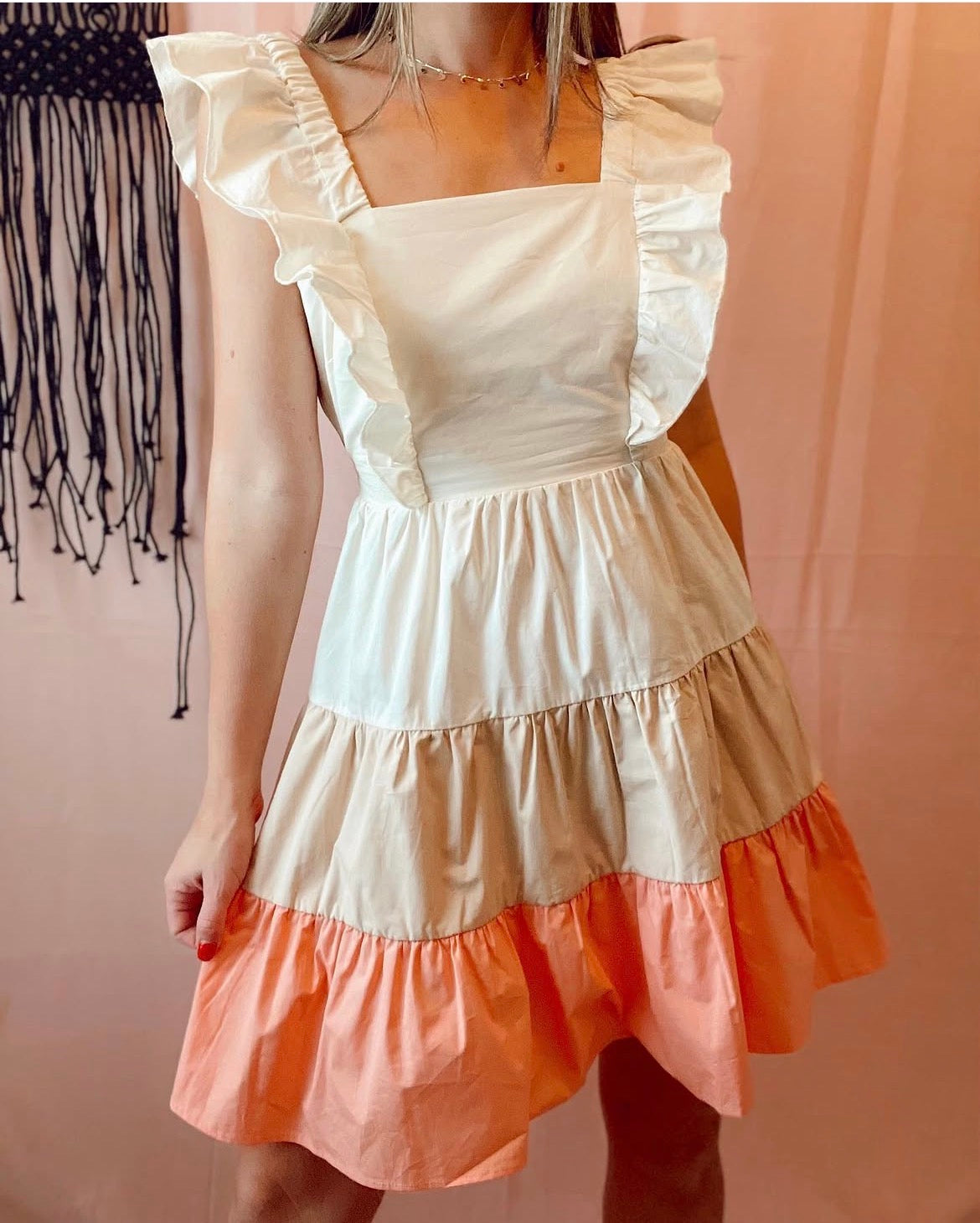 Coral color block Dress