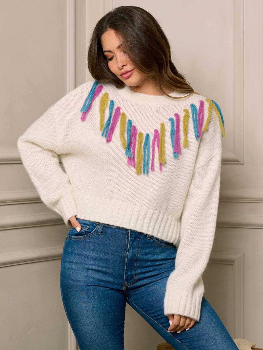 Multicolors Tassel Ivory sweater
