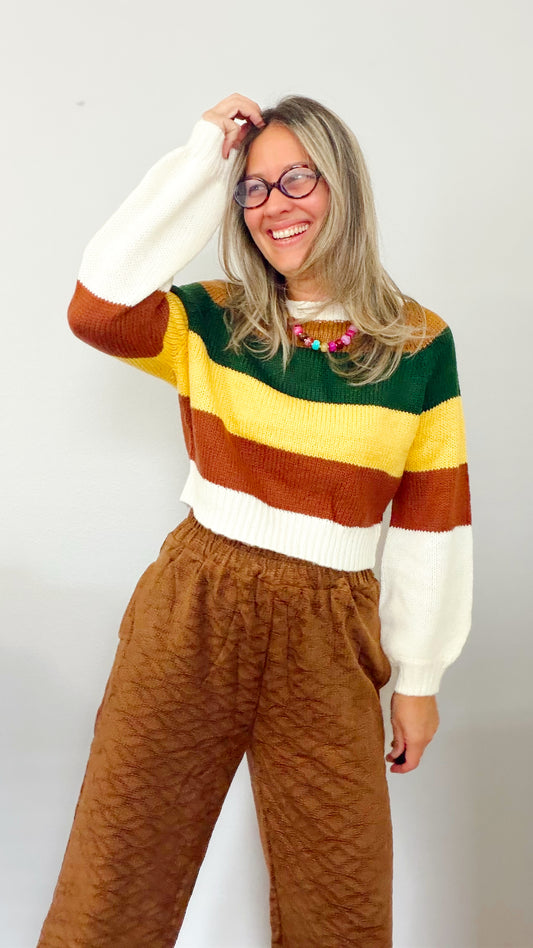Pullover Colorblock Stripes Knit Sweater