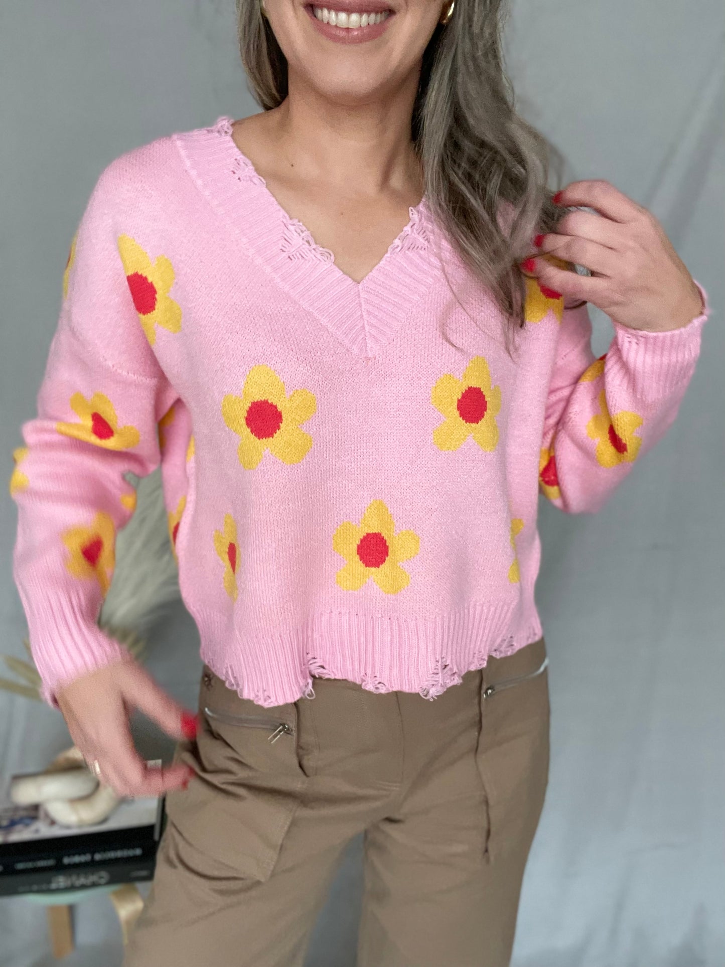 Floral Daisy Pink Sweater