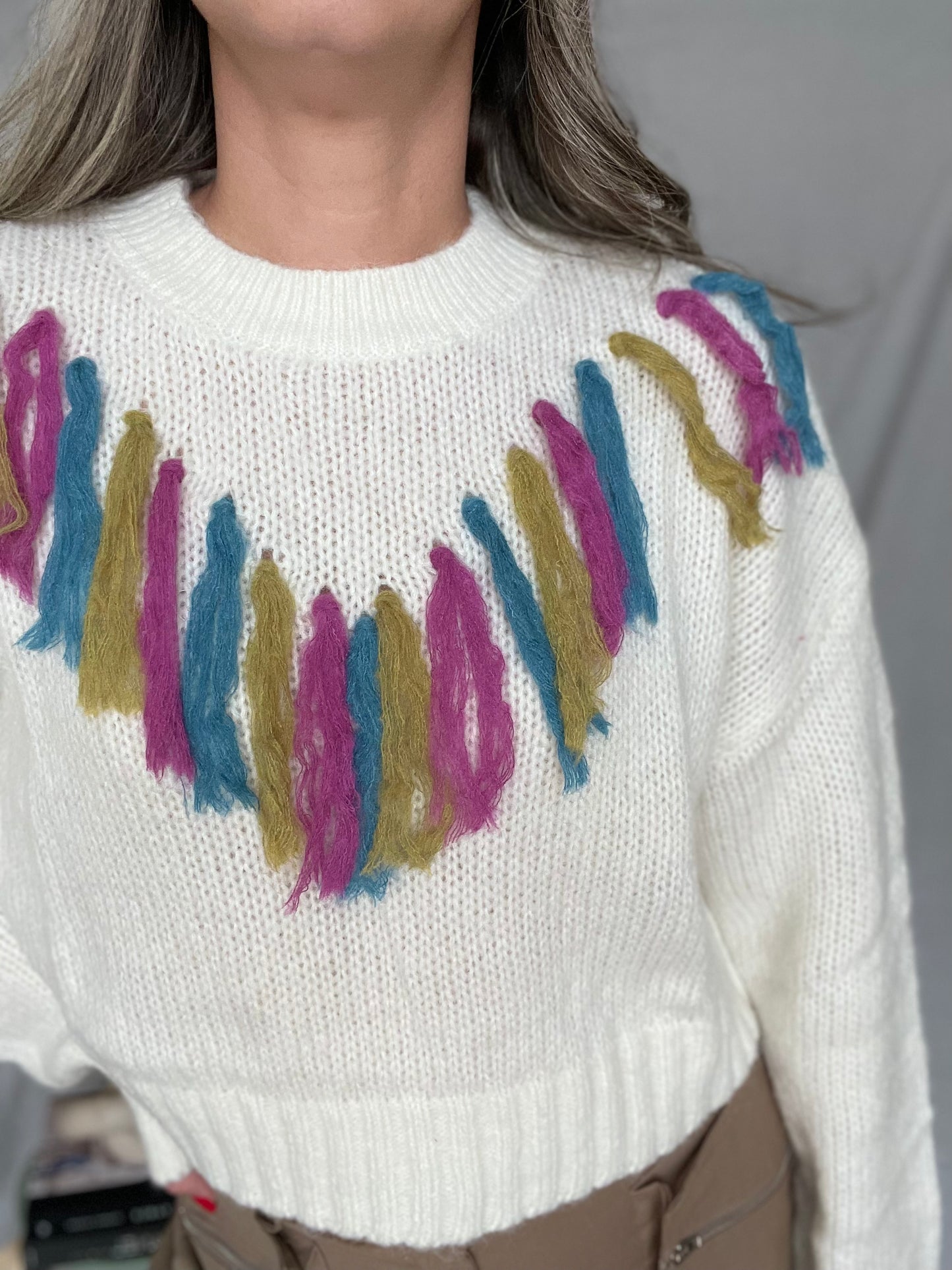 Multicolors Tassel Ivory sweater
