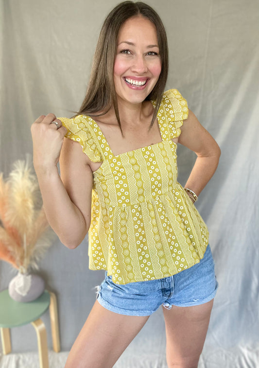 Babydoll Floral Mustard Top