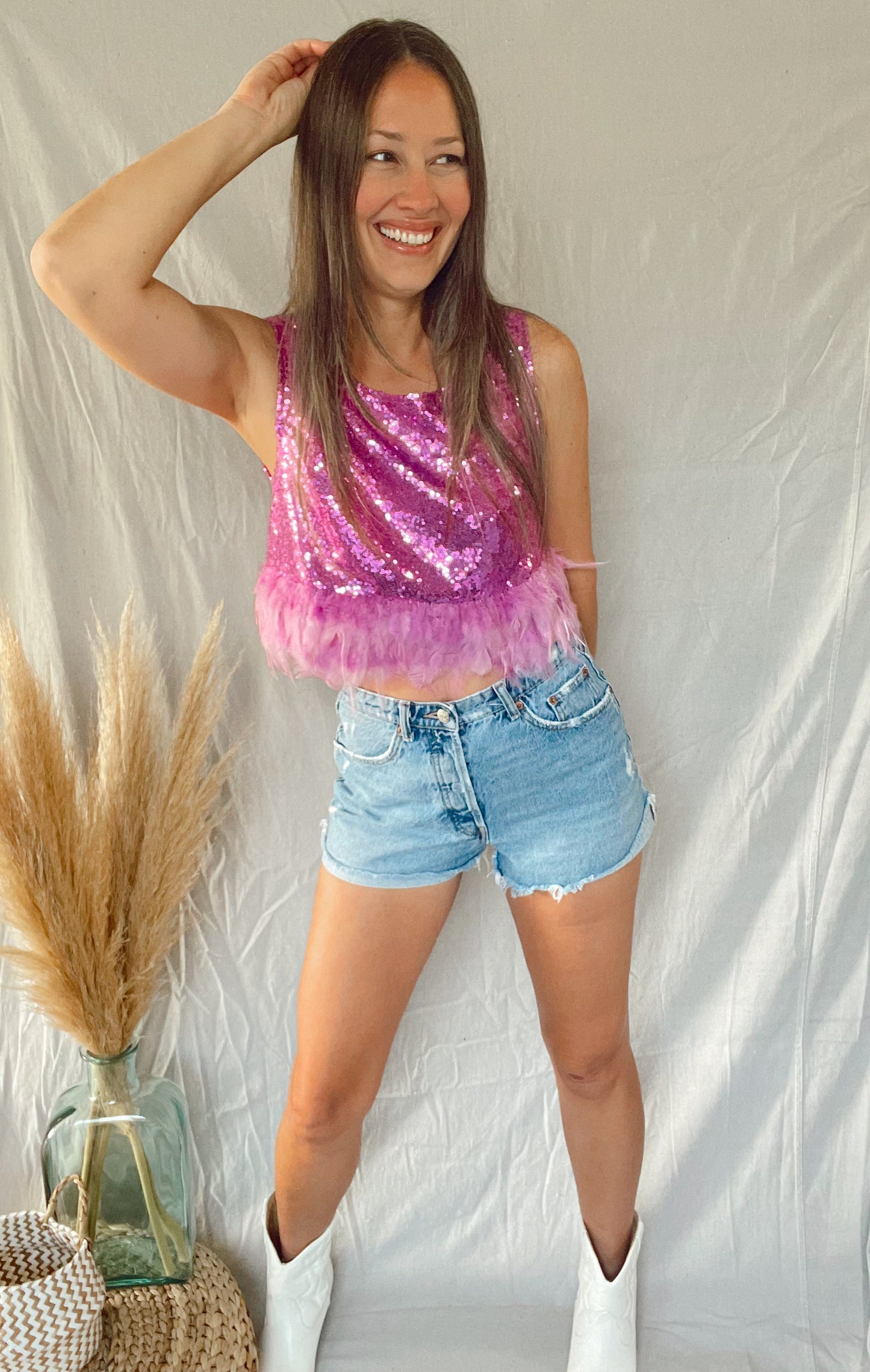 Sequin Feather Tank Top