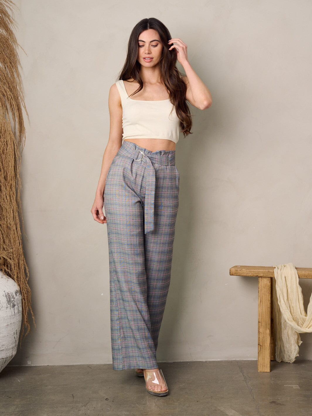 Wide Legs Plaid Pants