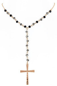 Gold Glass Beaded Cross Fashion Necklace Set