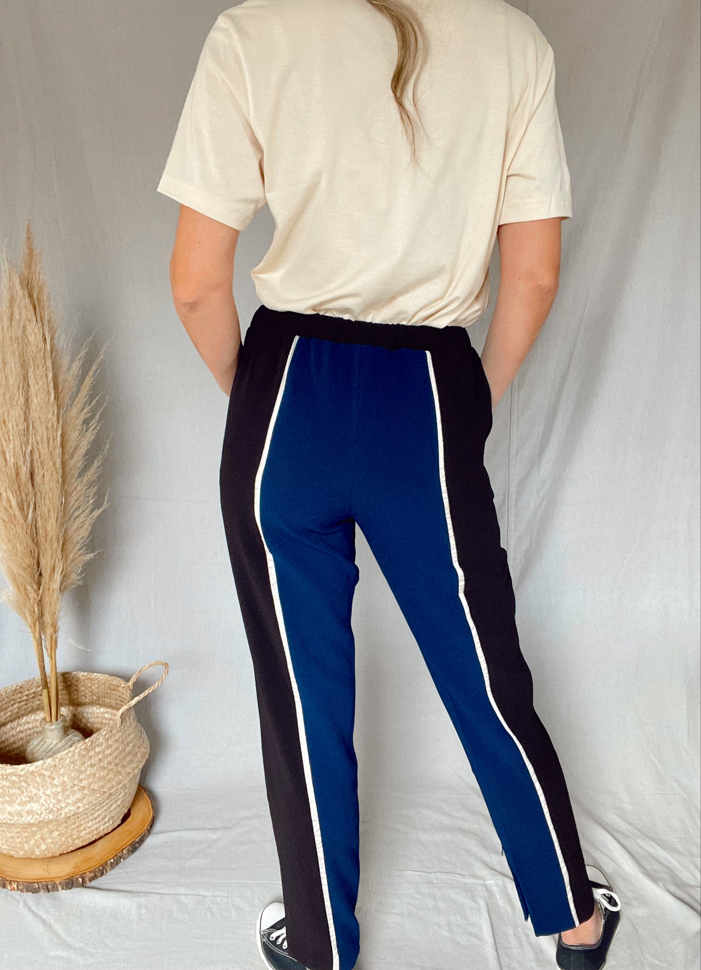 Black and Navy Color Block Pants