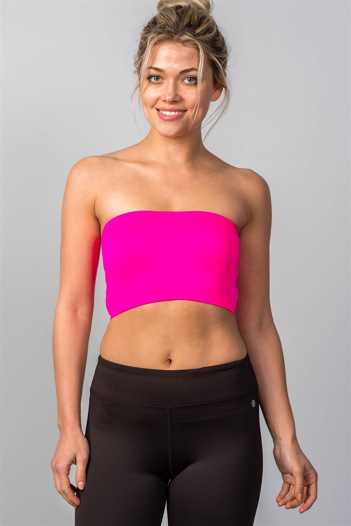 Neon Pink Classic Basic Crop Strapless Tube Top / One Size