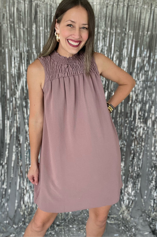 Mauve Sleeveles Smocked Dress