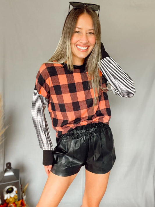 Coral Checkered Top