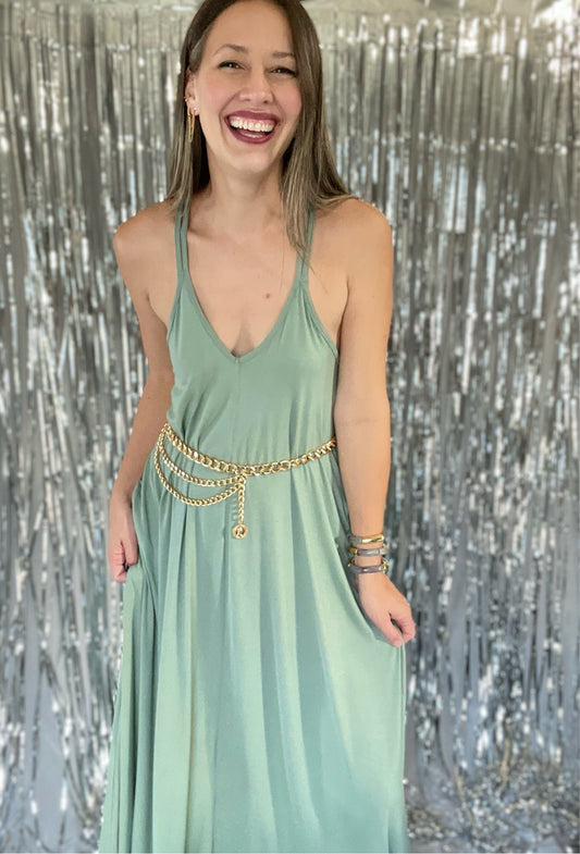 Sage Spaghetti Maxi Dress