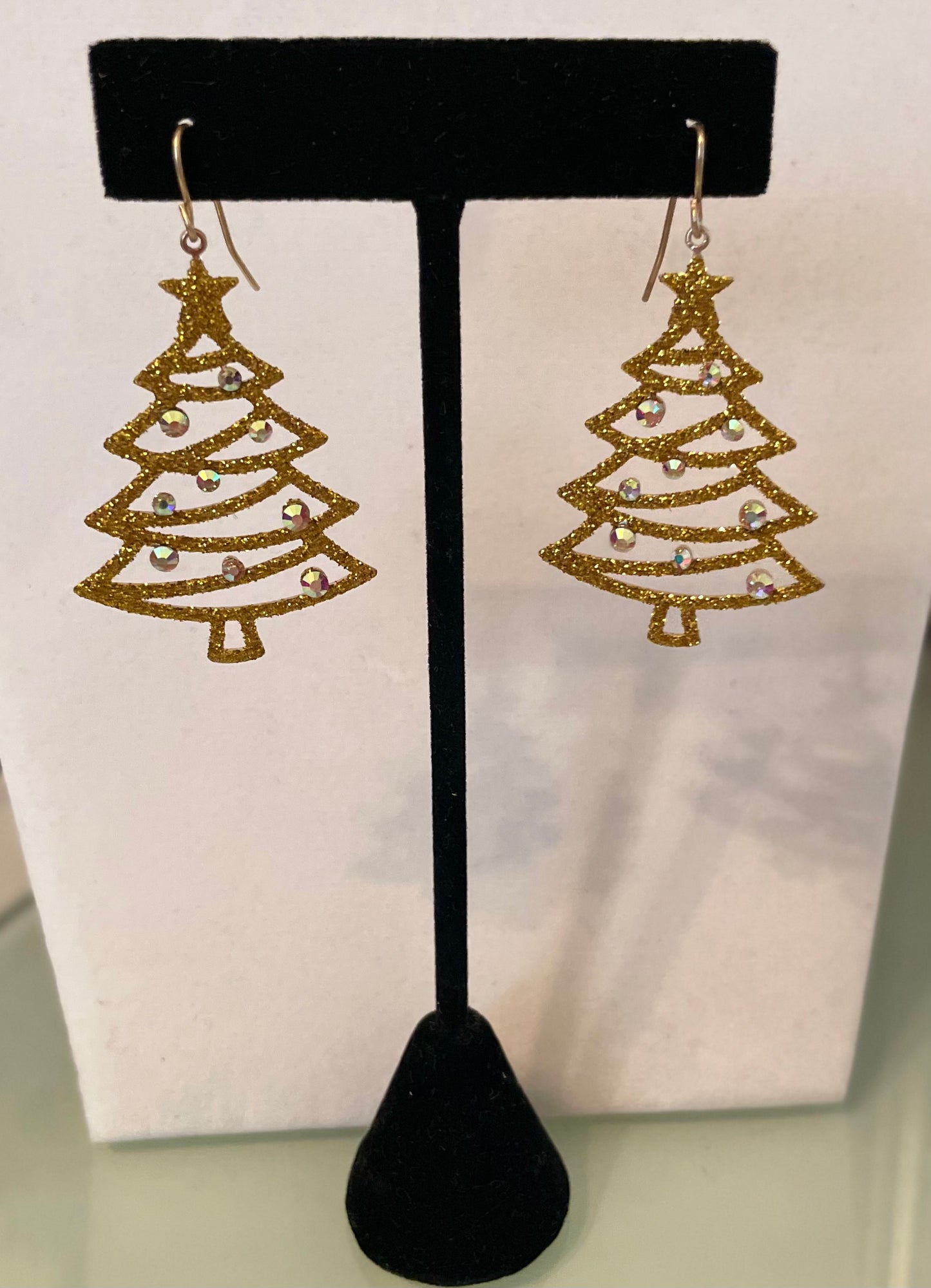 Christmas Tree Glitter Gold Earrings