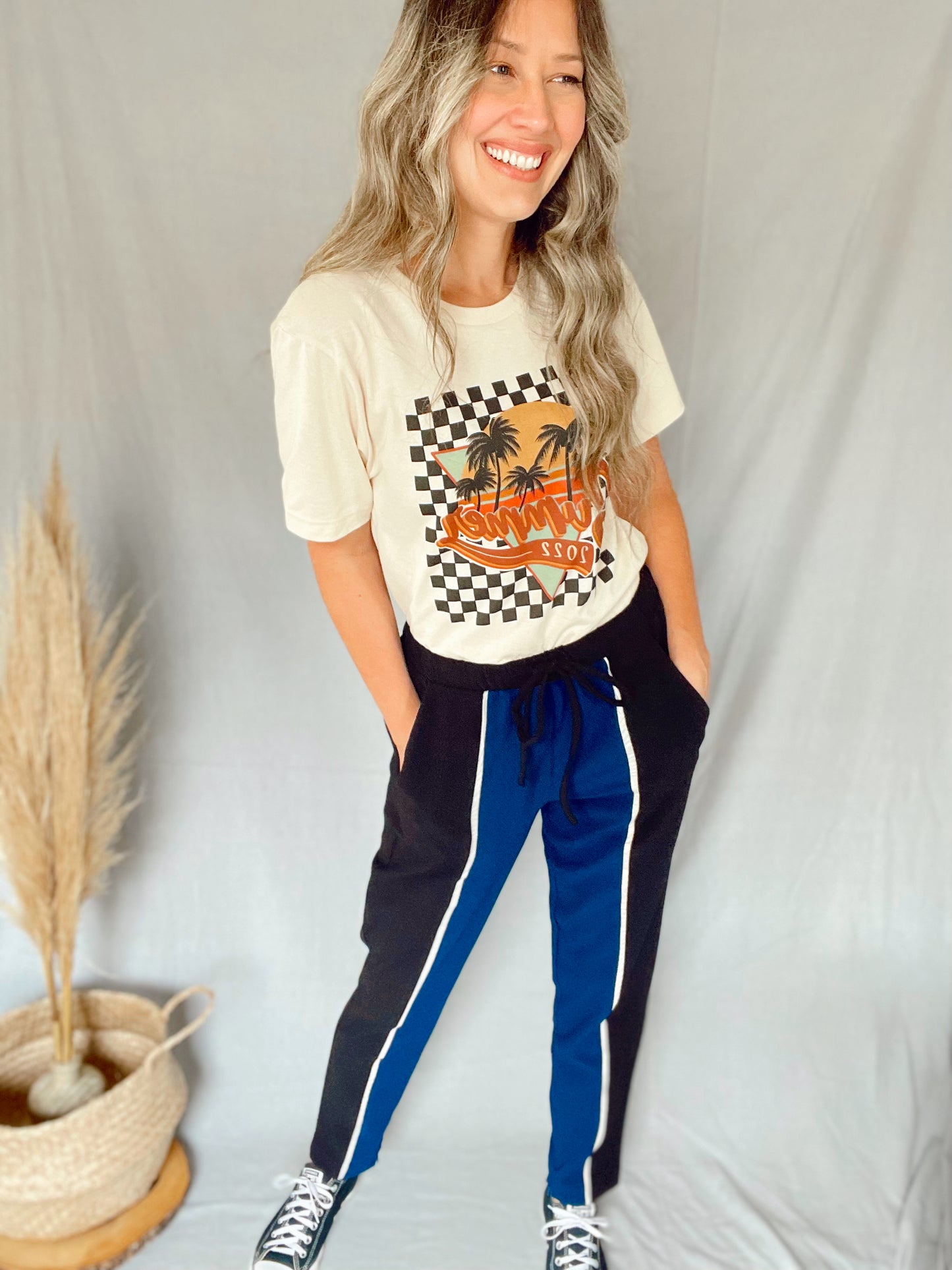 Black and Navy Color Block Pants
